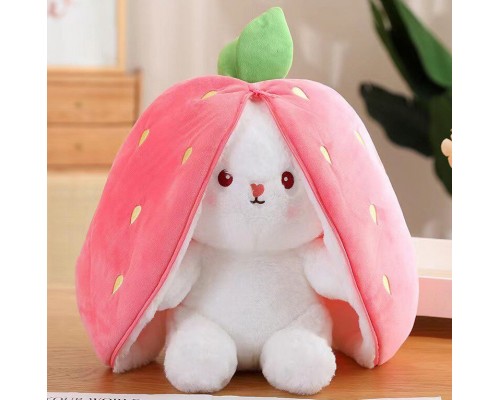 М'яка іграшка подушка Заєць - Кролик, застібка на блискавці (морква/полуниця) 45 см