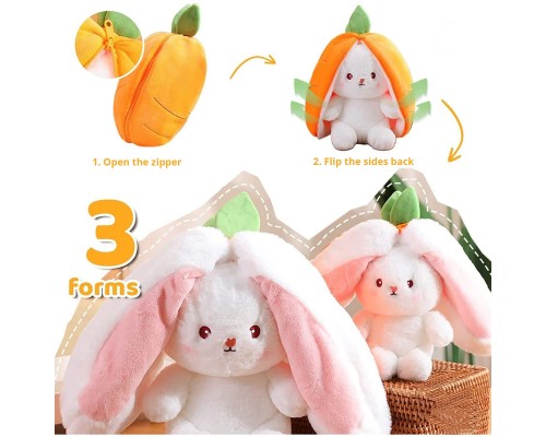 М'яка іграшка подушка Заєць - Кролик, застібка на блискавці (морква/полуниця) 45 см