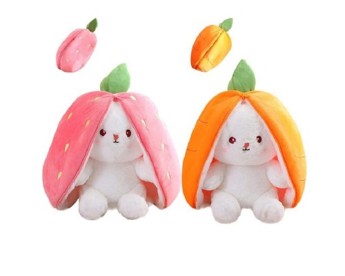 М'яка іграшка подушка Заєць - Кролик, застібка на блискавці (морква/полуниця) 45 см