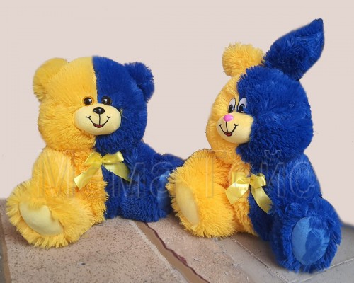 М'яка іграшка Плюшевий Заєць прапор Україна (жовто-синій) сидячий 50 см