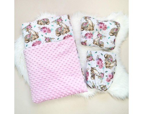 Набор постельный в детскую коляску. Теплое одеяло - конверт, подушка, простынь Розовый