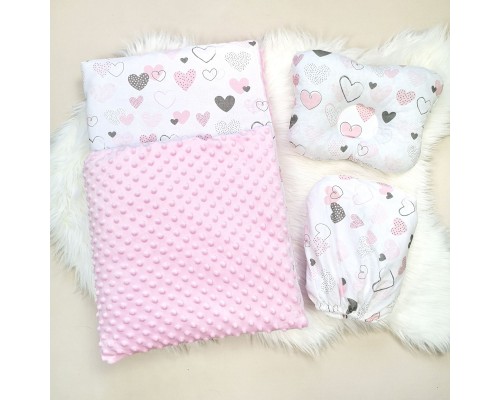 Набор постельный в детскую коляску. Теплое одеяло - конверт, подушка, простынь Розовый