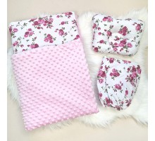 Набор постельный в детскую коляску. Теплое одеяло - конверт, подушка, простынь Розовый