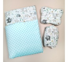Набор постельный в детскую коляску. Теплое одеяло - конверт, подушка, простынь Бирюза (Мята)