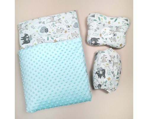 Набор постельный в детскую коляску. Теплое одеяло - конверт, подушка, простынь Бирюза (Мята)