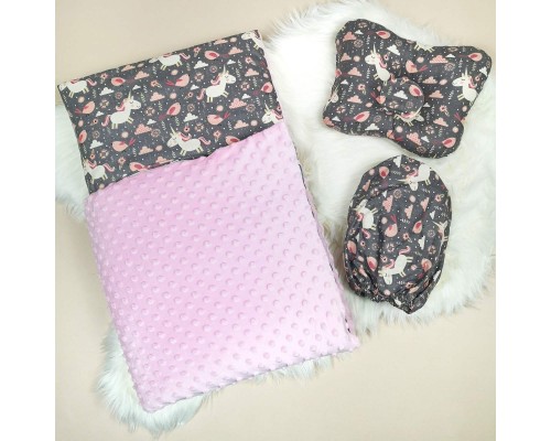 Набор постельный в детскую коляску. Теплое одеяло - конверт, подушка, простынь Розовый