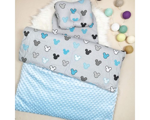 Набор постельный в детскую коляску. Теплое одеяло - конверт, подушка, простынь Голубой