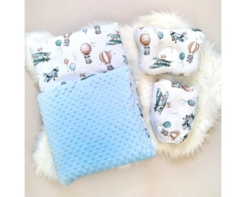 Набор постельный в детскую коляску. Теплое одеяло - конверт, подушка, простынь Голубой