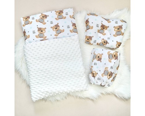 Набор постельный в детскую коляску. Теплое одеяло - конверт, подушка, простынь Белый