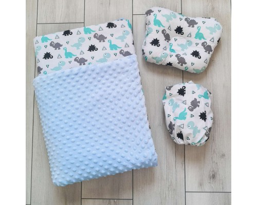 Набор постельный в детскую коляску. Теплое одеяло - конверт, подушка, простынь Голубой