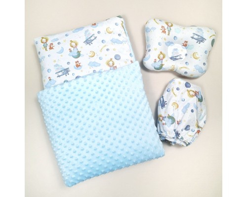 Набор постельный в детскую коляску. Теплое одеяло - конверт, подушка, простынь Голубой