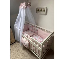 Набір постільний в дитяче ліжечко, Захист бортики подушки, балдахін, кишеня (Рожевий Бембі).