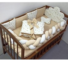 Постель в детскую кроватку бортики защита подушки, коса велюр. Бежевый Микки (Облачко)