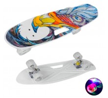 Скейт Пенні борд  Круізер з ручкою  65 см, колеса PU Світяться Білий (40311)