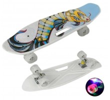 Скейт Пенні борд з ручкою Круізер 65 см, колеса PU Світяться Білий (40311)